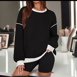 ZESICA Sweatshirts Long Sleeve Crewneck Contrast Color Oversized Pullover Tops